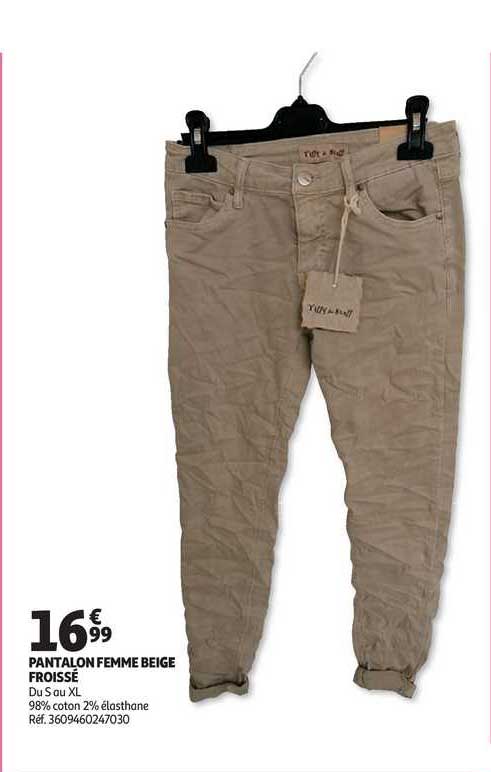 pantalon femme beige froissé