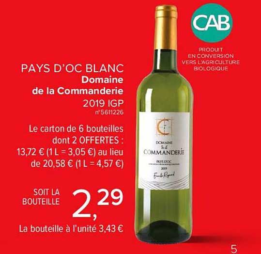 pays d oc blanc domaine de la commanderie  4+2 offertes