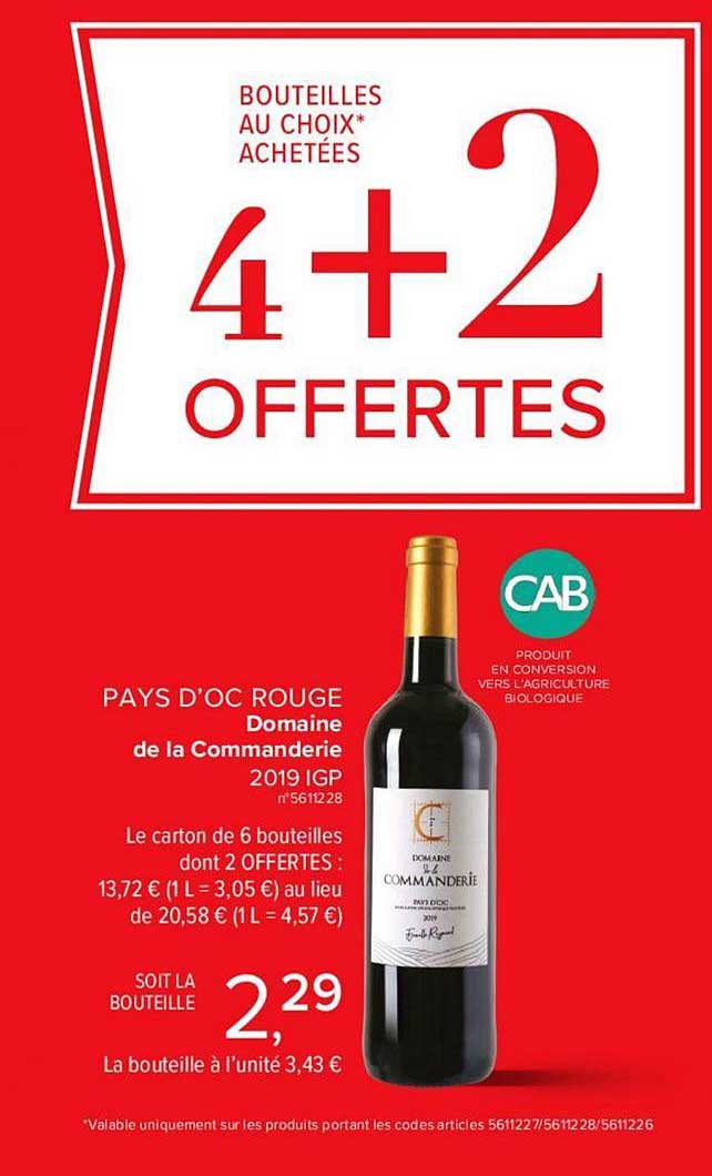 pays d oc rouge domaine de la commanderie  4+2 offertes