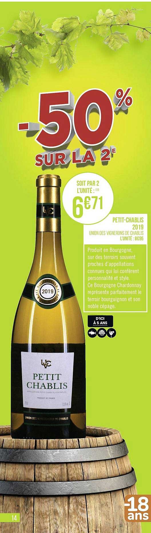 petit chablis 2019 union des vignerons de chablis -50% sur la 2e