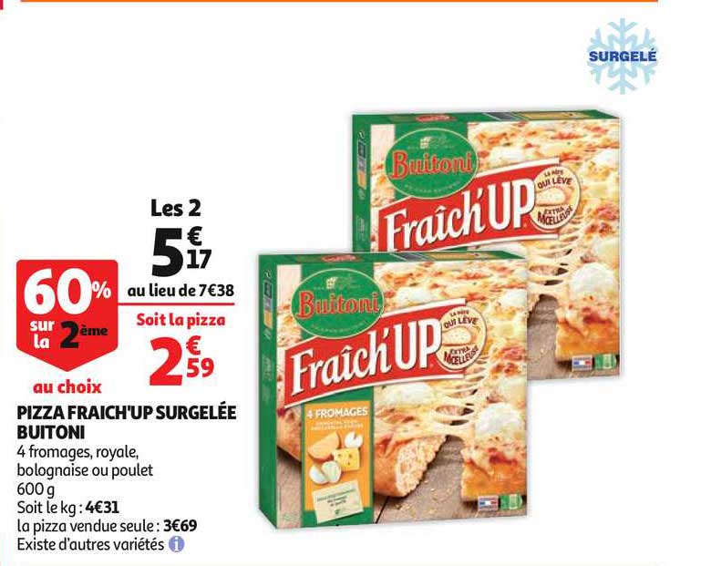 pizza fraich'up surgelée buitoni 60% sur le 2ème au choix