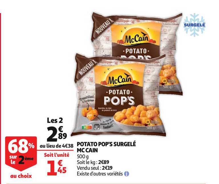 potato pop's surgelé mc cain 68% sur le 2ème au choix