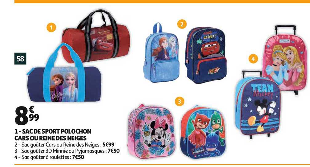 sac de sport polochon cars ou reine des neiges