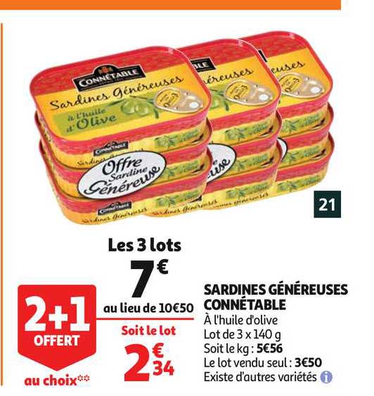 Sardines Généreuses Connétable 2+1 Offert Au Choix
