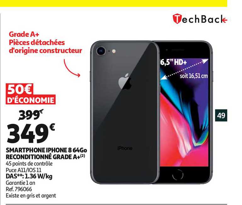 smartphone iphone 8 64go reconditionné grade a+ techback