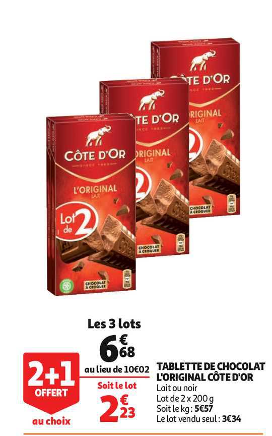Tablette De Chocolat L’orignal Côte D'or 2+1 Offert Au Choix