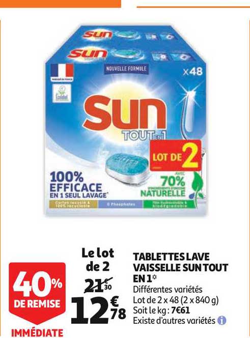 tablettes lave vaisselle sun tout en 1 40% de remise immédiate