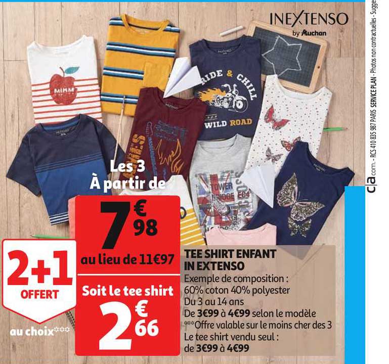 tee shirt enfant in extenso 2+1 offert au choix
