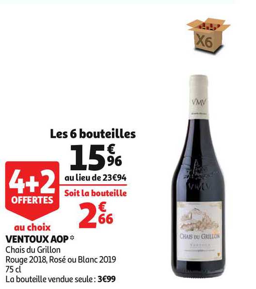 ventoux aop chais du grillon 4+2 offertes au choix