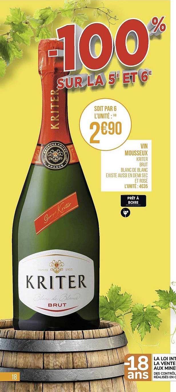 Vin Mousseux Kriter Brut Blanc De Blanc -100% Sur La 5e Et 6e