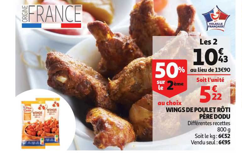 wings de poulet rôti père dodu 50% sur le 2ème