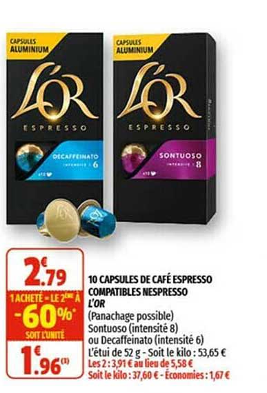 10 capsules de café espresso compatibles nespresso l'or