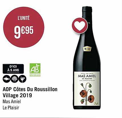 aop côtes du roussillon village 2019 mas amiel le plaisir