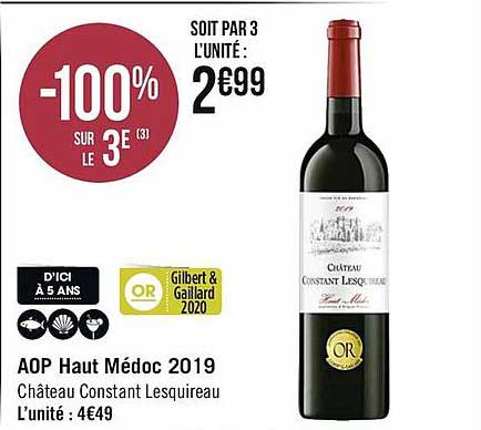 aop haut médoc 2019 château constant lesquireau
