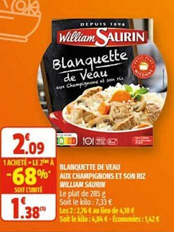blanquette de veau aux champignons et son riz william saurin