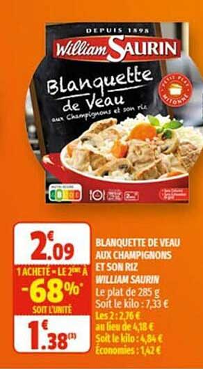 blanquette de veau aux champignons et son riz william saurin