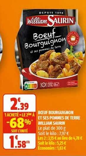 boeuf bourguignon et ses pommes de terre william saurin