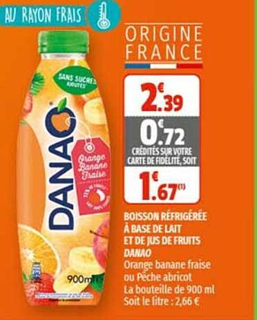 Boisson Réfrigérée à Base De Lait Et De Jus De Fruits Danao