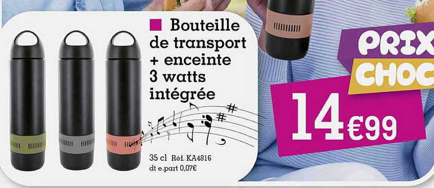 bouteille de transport + enceinte 3 watts intégrée