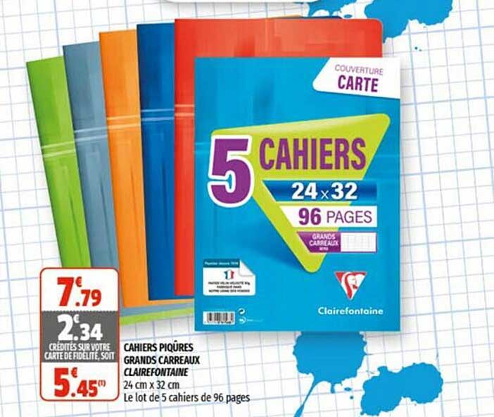 cahier piqûres grand carreaux clairefontaine
