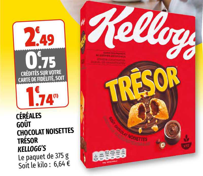 Céréales Goût Chocolat Noisettes Trésor Kellogg's