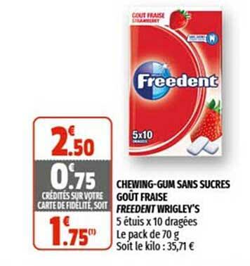chewing-gum sans sucres goût fraise freedent wrigley's