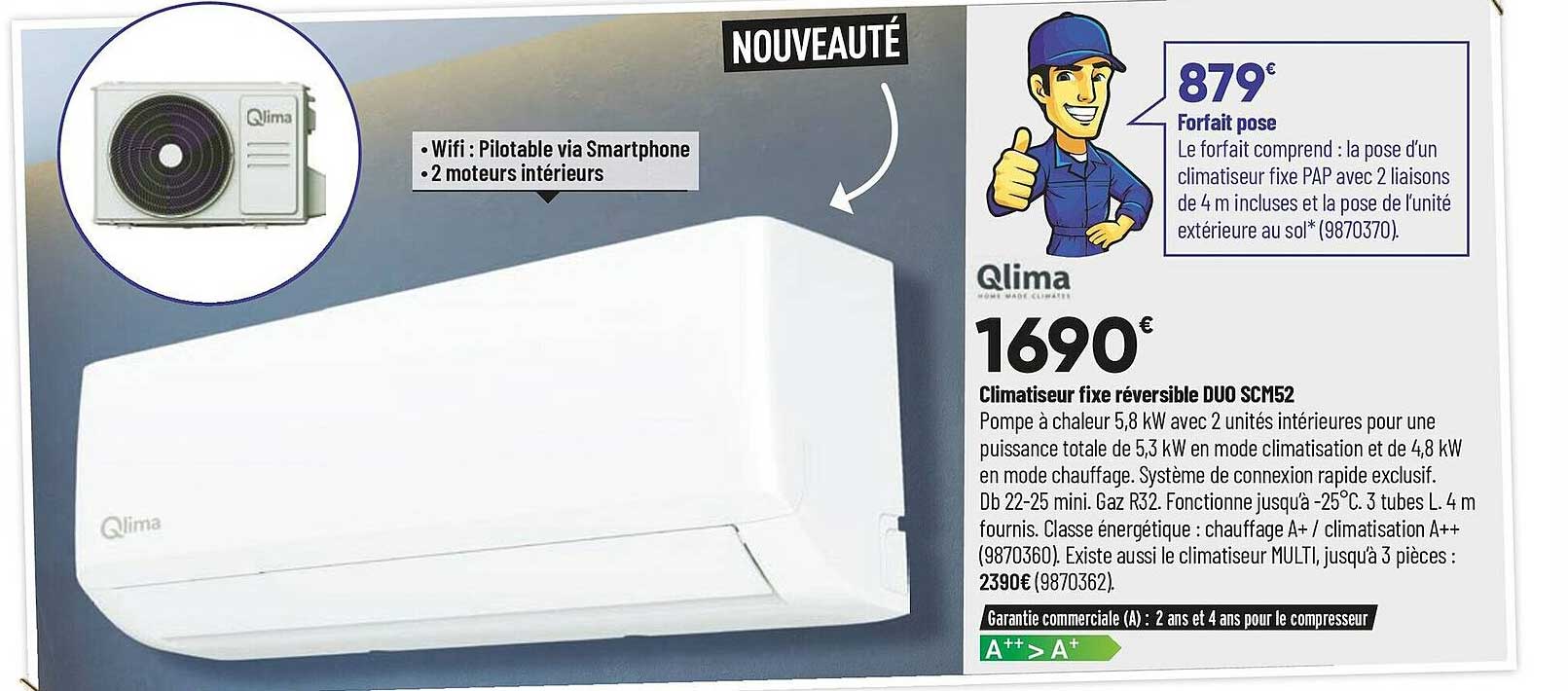 Climatiseur  Fixe Réversible Duo Scm52 Qlima