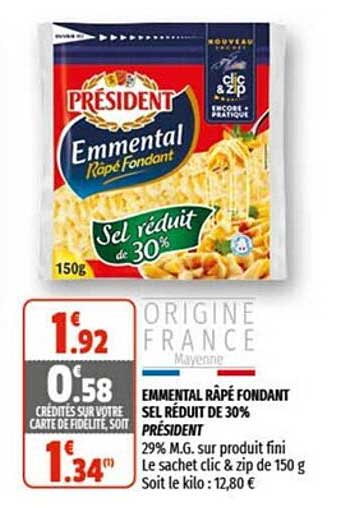 emmental râpé fondant sel réduit de 30% président