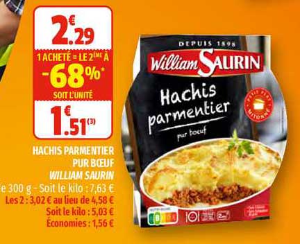 hachis parmentier pur bœuf william saurin