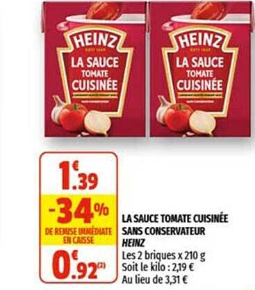 la sauce tomate cuisinée sans conservateur heinz