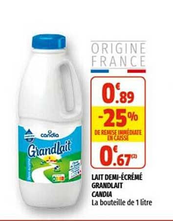 Lait Demi-écrémé Grandlait Candia