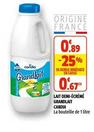 lait demi-écrémé grandlait candia