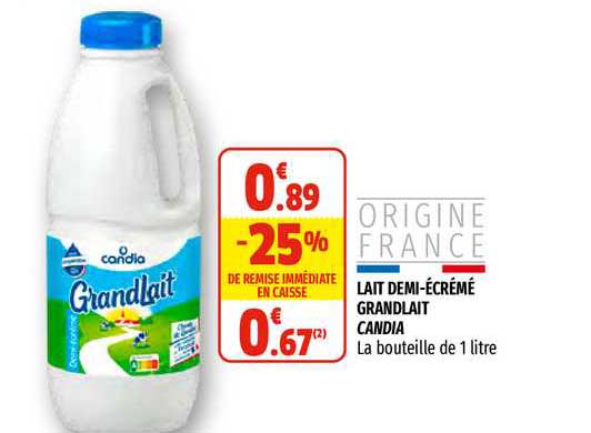 lait demi-écrémé grandlait candia