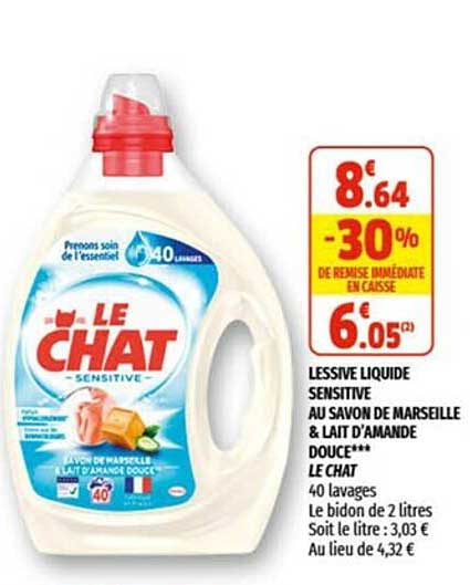 lessive liquide sensitive au savon de marseille & lait d'amande douce le chat