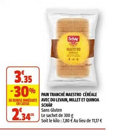 pain tranché maestro céréales avec du levain, millet et quinoa schär