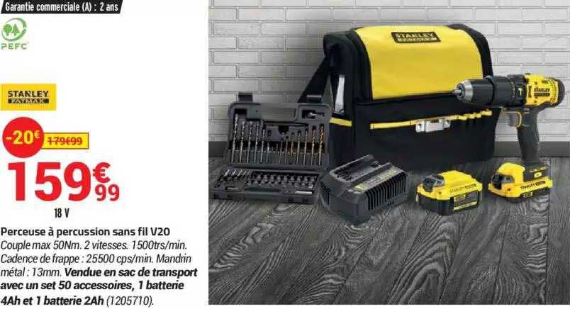 perceuse à percussion sans fil v20 stanley
