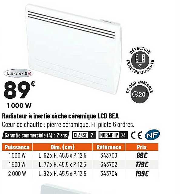 radiateur à inertie sèche céramique lcd bea