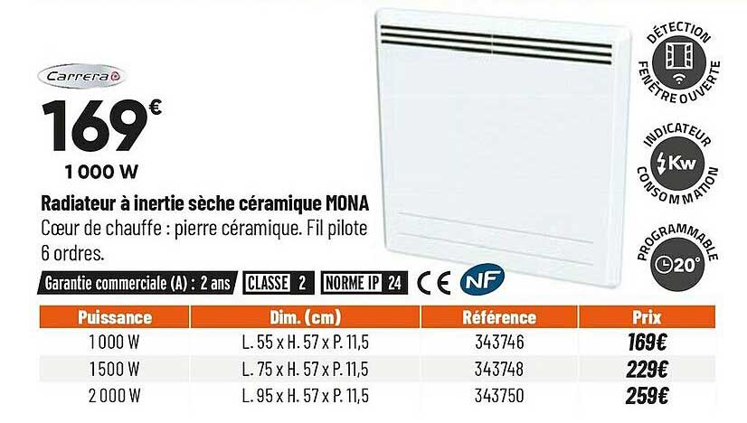 radiateur à inertie sèche céramique mona carrera