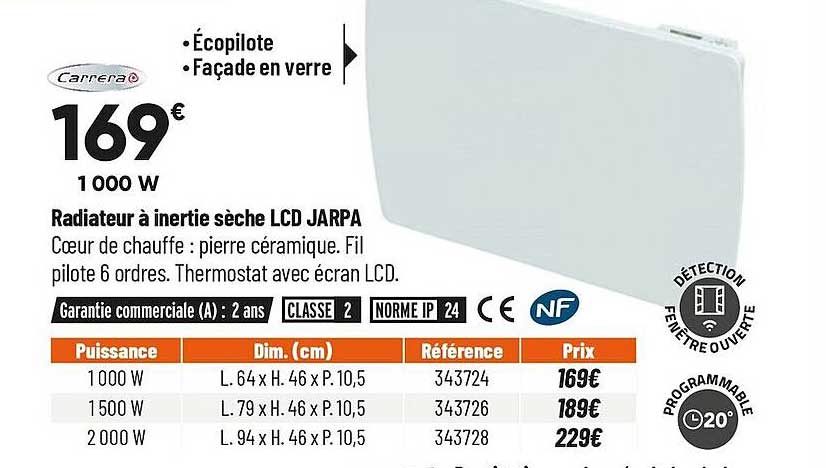 radiateur à inertie sèche lcd jarpa
