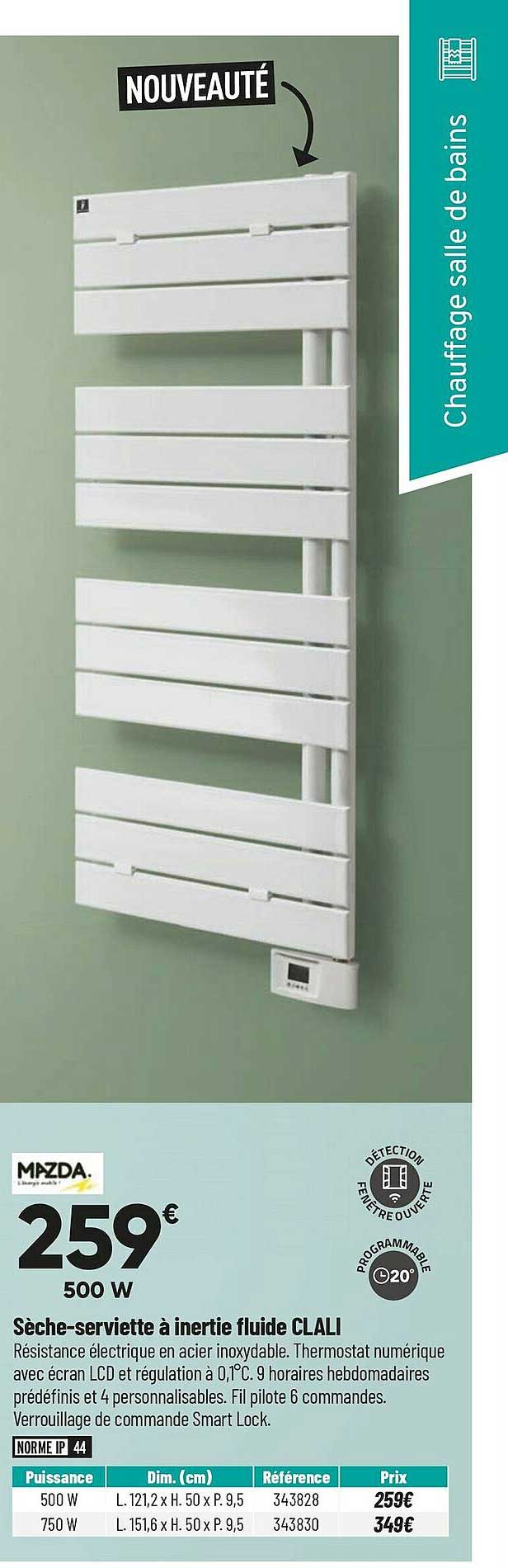 sèche-serviette à inertie fluide clali mazda