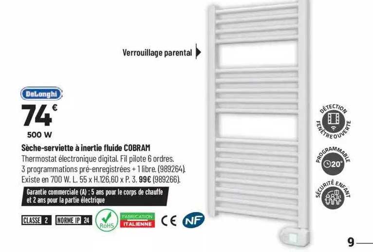 sèche-serviette à inertie fluide cobram delonghi