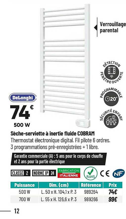 sèche-serviette à inertie fluide combram delonghi