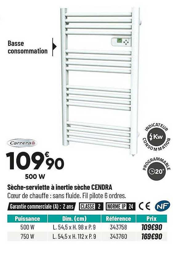 sèche-serviette à inertie sèche cendra carrera