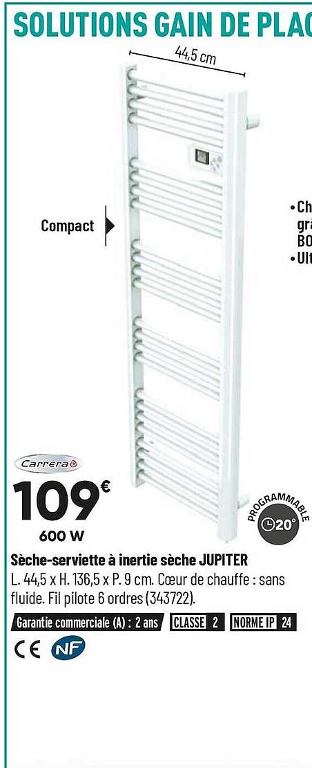 sèche-serviette à inertie sèche jupiter