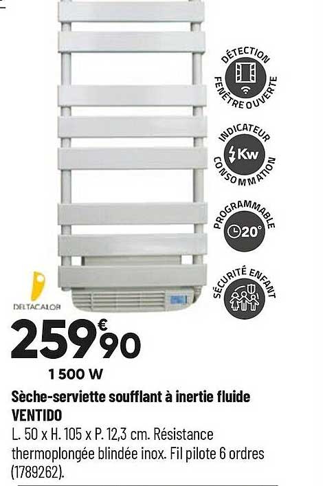 sèche-serviette soufflant à inertie fluide ventido