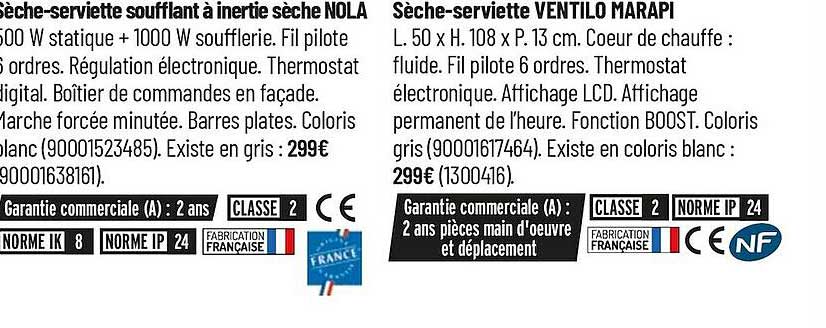 Sèche-serviette Soufflant à Inertie Sèche Nola, Sèche-serviette Ventilo Marapi