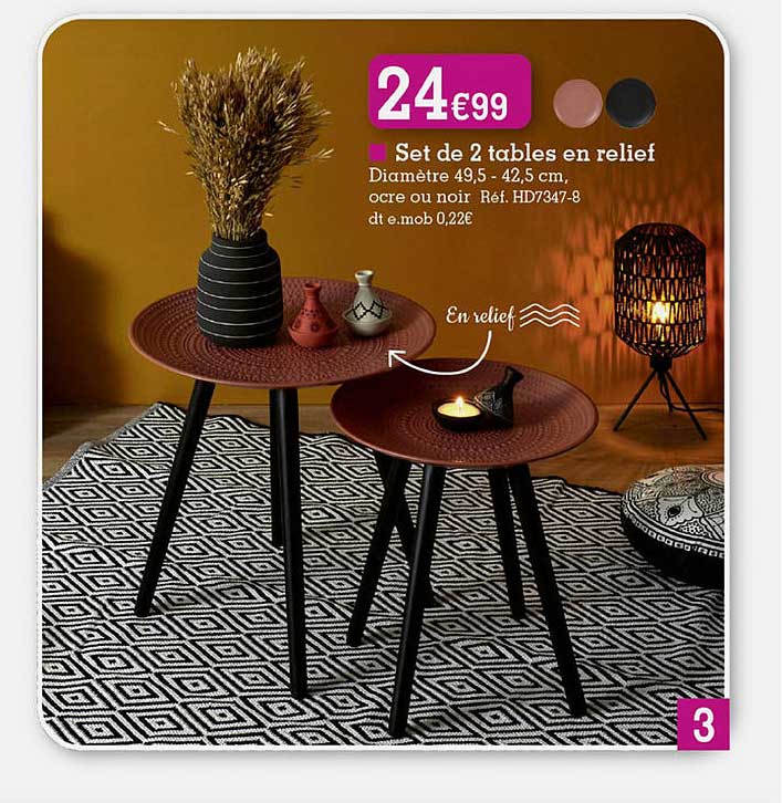 set de 2 tables en relief