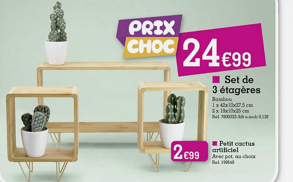 set de 3 étagères, petit cactus artificiel