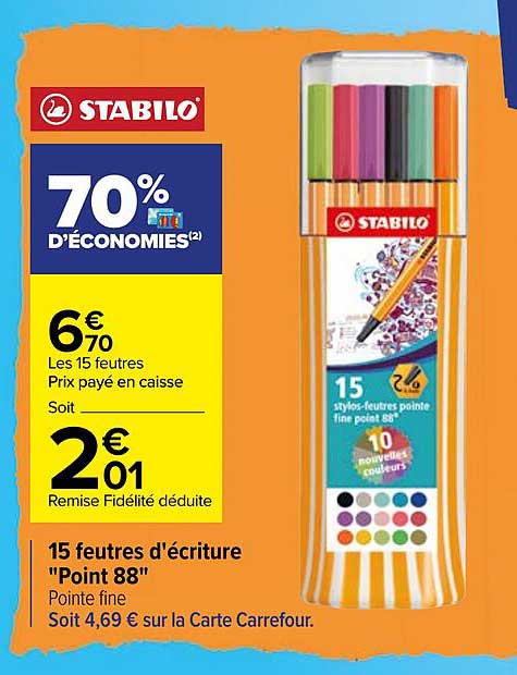 15 feutres d'écriture "point 88" stabilo