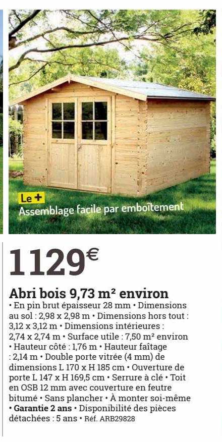 abri bois 9,73 m² environ